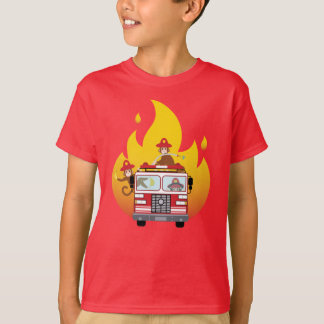 Camiseta Macacos de combate a incêndios num caminhão de inc