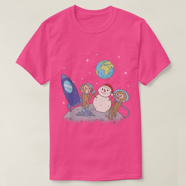 Camiseta Macacos no Astronauta da Lua Plana Galáxia da Terr (Frente do Design)