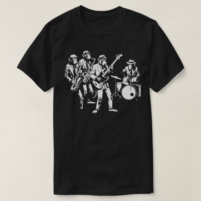 Camiseta macacos tocando jazz (Frente do Design)