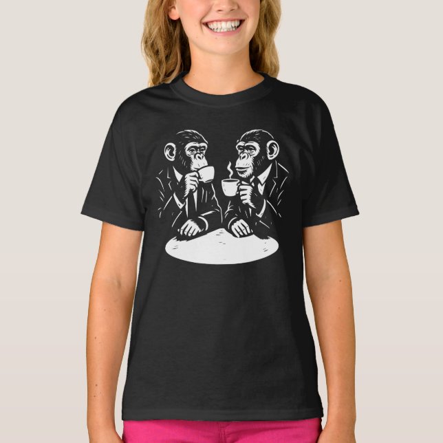 Camiseta macacos tomam café em café (Frente)
