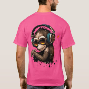 Camiseta macacos vestindo óculos e Fones de ouvido em orelh