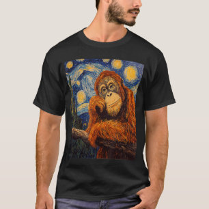 Camiseta Macaque Orangotango Engraçado Estilo Noite Estrela