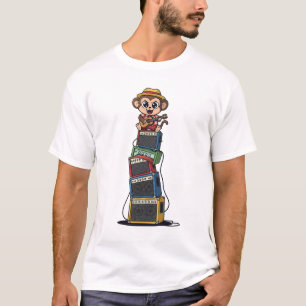 Camiseta Macaquinho de desenho animado fofo tocando ukulele