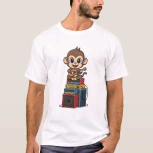 Camiseta Macaquinho Desenhado Tocando Ukelele