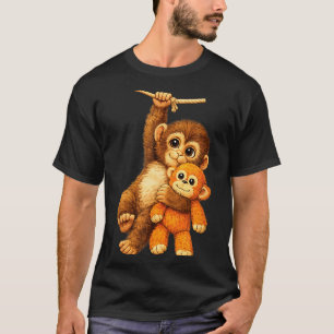 Camiseta Macaquito fofo soco amigo estufado abraçando