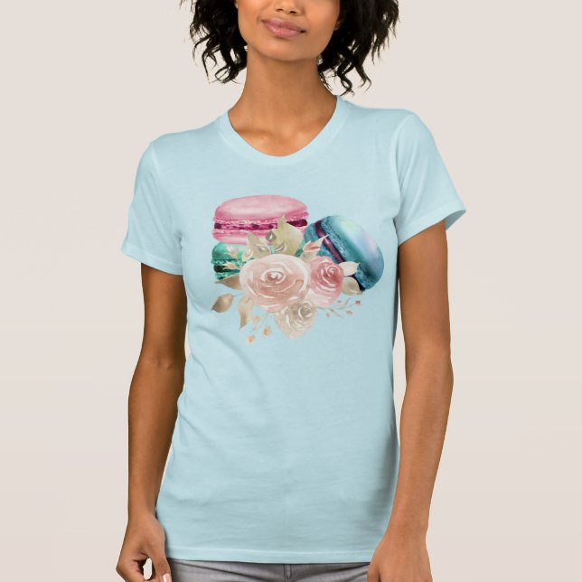 Camiseta Macarões e Flores Coloridos Aquarela (Frente)