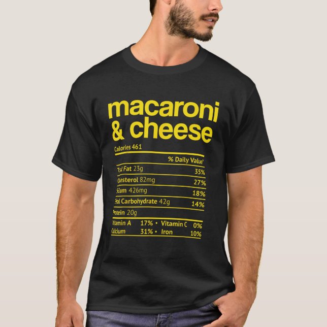 Camiseta Macaroni and Cheese Nutrition Fact Thanksgiving Ma (Frente)