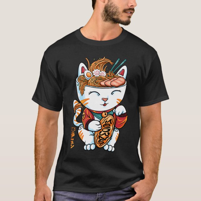 Camiseta macarrão de gato sortudo (Frente)