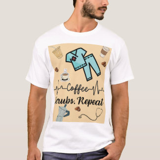 Camiseta Maçãs médicas com as palavras "Café, Esfregões, Re
