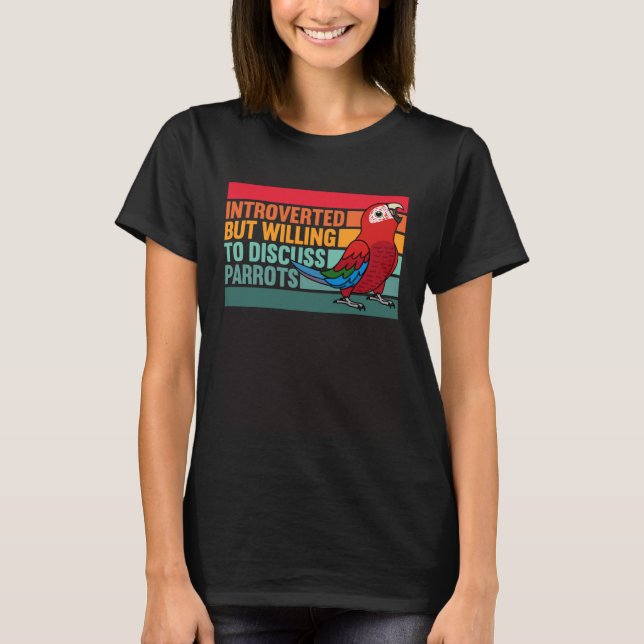 Camiseta Macaw Apresentado, Mas Parrots, com asa verde (Frente)