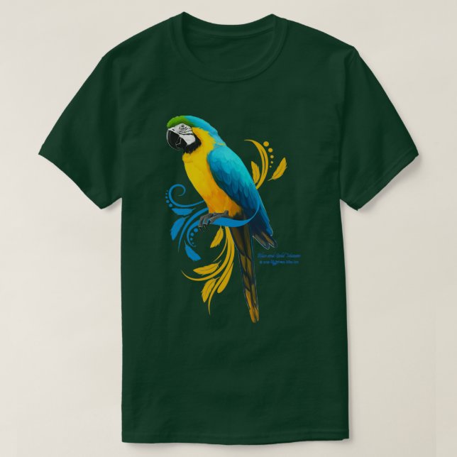 Camiseta Macaw azul e Dourada 2 (Frente do Design)