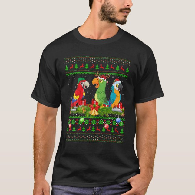 Camiseta Macaw Birds Lover Xmas Papais noeis De Iluminação  (Frente)