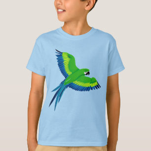 Camiseta Macaw Verde e Azul / Papagaio no Tee da Criança de