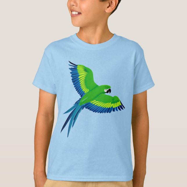 Camiseta Macaw Verde e Azul / Papagaio no Tee da Criança de (Frente)