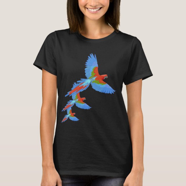 Camiseta Macaws Voadores Coloridos (Frente)