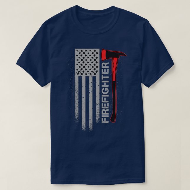 Camiseta machado de bombeiro com bandeira americana grunge  (Frente do Design)