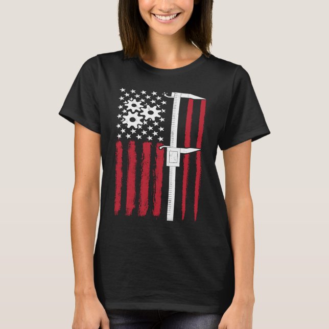 Camiseta Machine Caliper  Machinist American Flag Tools Dia (Frente)