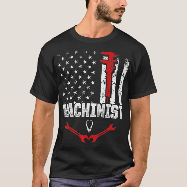 Camiseta Machinista EUA Flagres Machine Operador Machine (Frente)