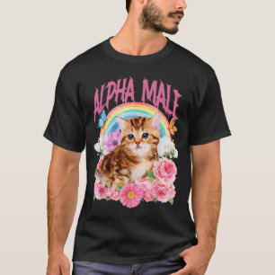 Camiseta Macho Alfa Gato Engraçado Arco-íris Floral