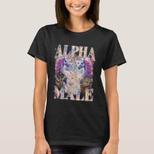 Camiseta Macho Alfa Unicórnio Gato Irônico Vintage Bootleg