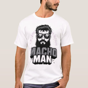 Camiseta Macho Man Retro Vintage Beard Óculos escuros Desig