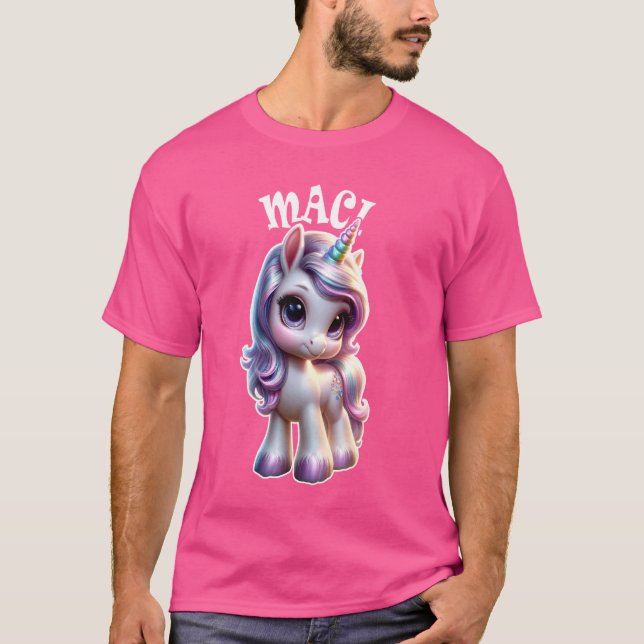 Camiseta Maci Cute Unicorn Design para Meninas Nome Maci (Frente)