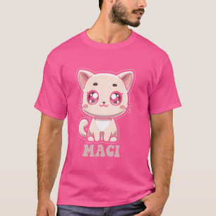 Camiseta Maci Gatinho Gato Design para Meninas Nome Maci