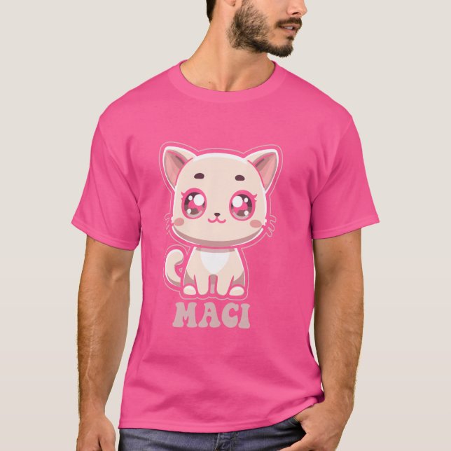 Camiseta Maci Gatinho Gato Design para Meninas Nome Maci (Frente)