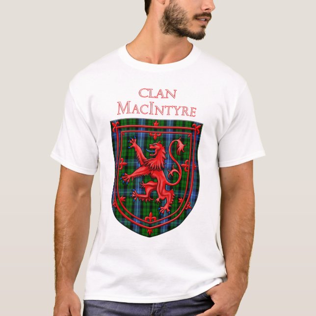 Camiseta MacIntyre Tartan Scottish Xadrez Lion Rampant (Frente)