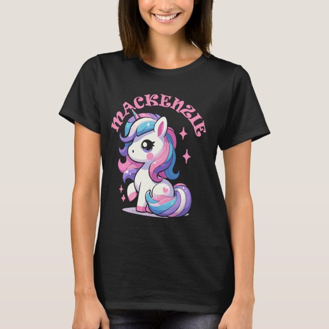 Camiseta Mackenzie Cute Unicorn Design para Nome das Rapari (Frente)