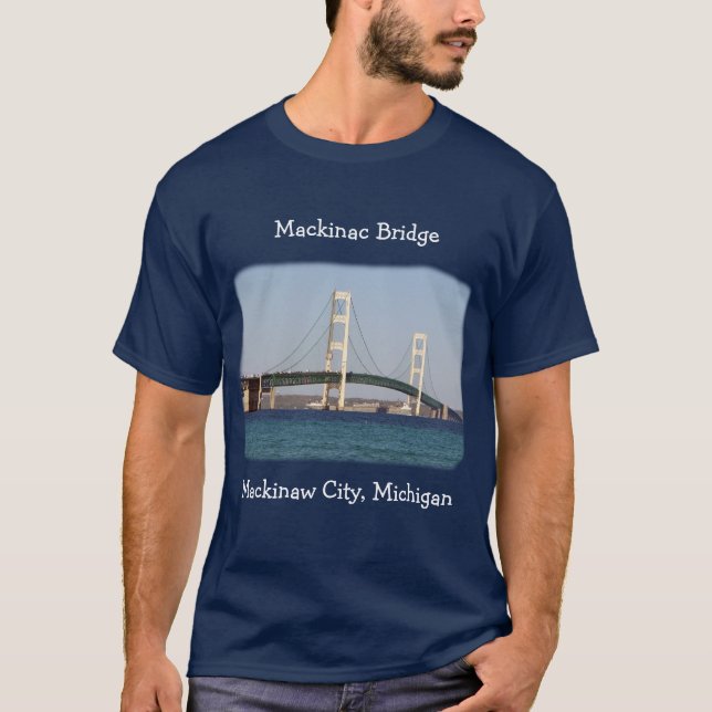 Camiseta Mackinac Bridge Mackinaw City - cores escuras (Frente)