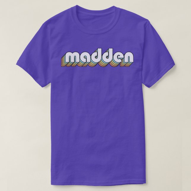 Camiseta Madden Retro Rainbow Tipografia Desbotada Estilo 2 (Frente do Design)