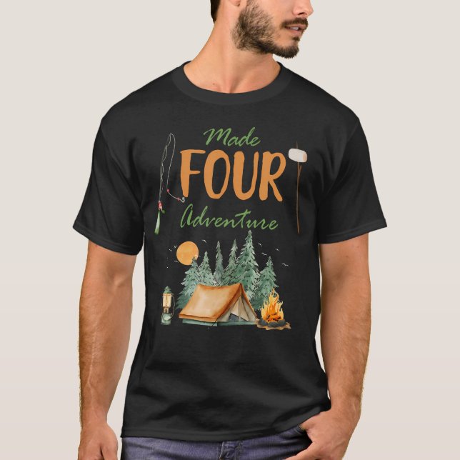 Camiseta Made Four Adventure 4Th Birthday Camping Outdoor T (Frente)