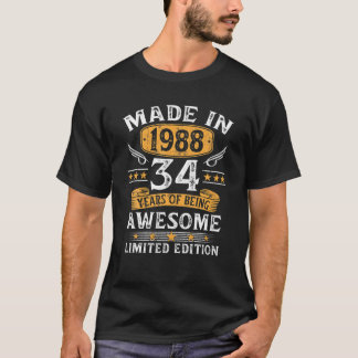 Camiseta Made In 1988 34 Years Old Gifts 34Th Birthday Gift