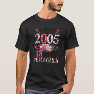 Camiseta Made In 2005 Floral 18 Year Old 18th Birthday  Wom