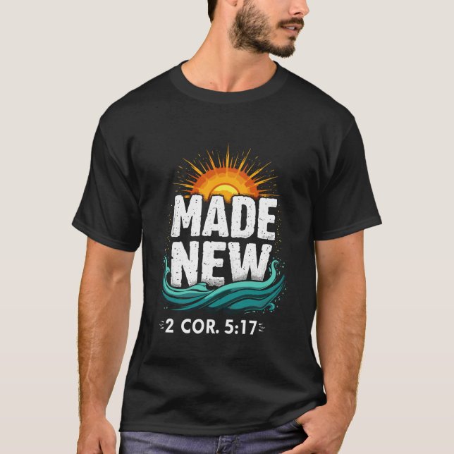 Camiseta Made New Baptism Shirt Christian Shirts for Youth  (Frente)