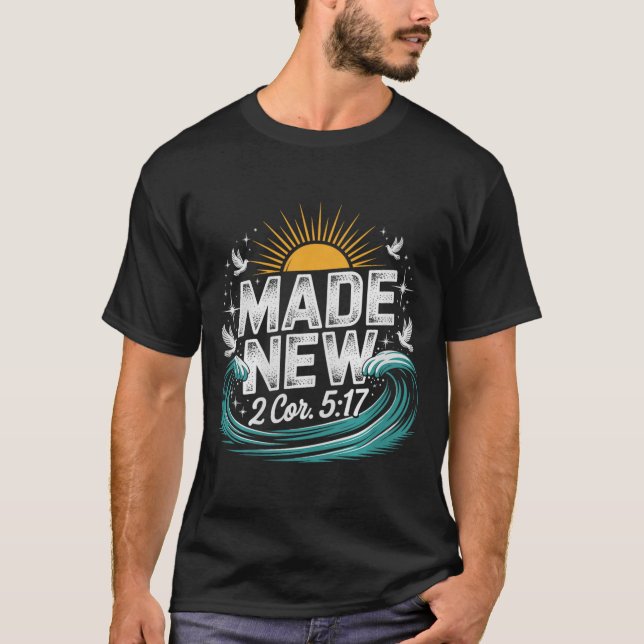 Camiseta Made New Baptism Shirt Christian Shirts For Youth  (Frente)