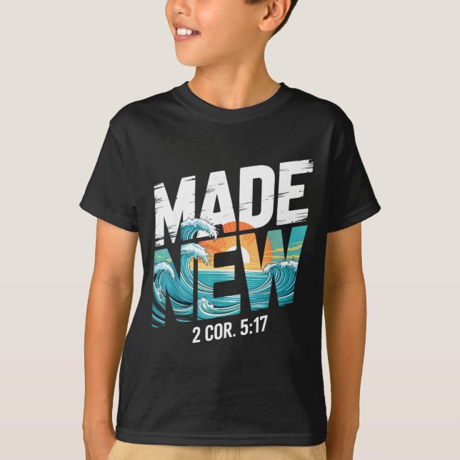 Camiseta Made New Baptism Shirt Christian Shirts For Youth  (Frente)