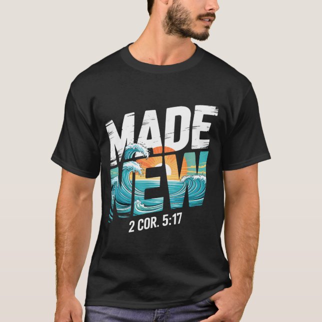 Camiseta Made New Baptism Shirt Christian Shirts For Youth  (Frente)