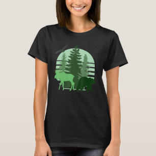Camiseta Madeira Mínima Estética de Pinheiros Naturais Suns