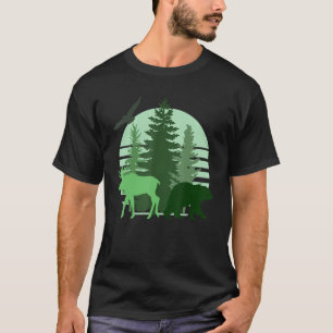 Camiseta Madeira Mínima Estética de Pinheiros Naturais Suns