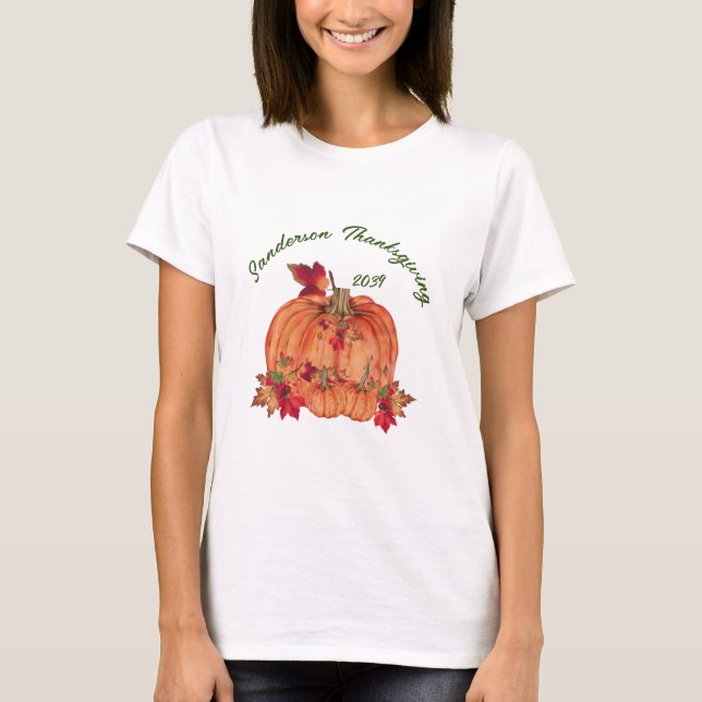 Camiseta Madeira russa Outono Laranja Pumpkins Cai Folhas (Frente)