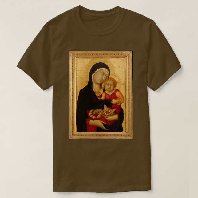 Camiseta Madonna e Child e Cat T-Shirt (Frente do Design)