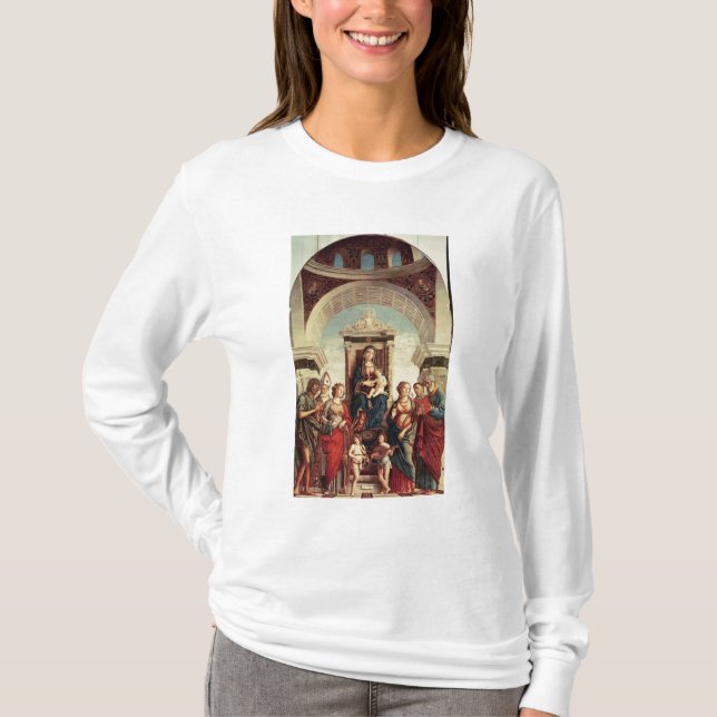 Camiseta Madonna e criança com santos (Frente)