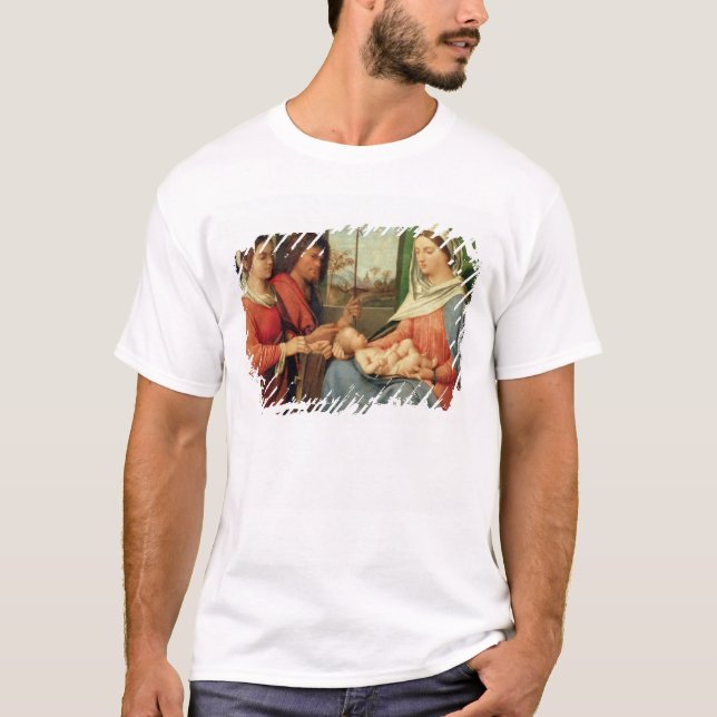 Camiseta Madonna e criança com santos 2 (Frente)