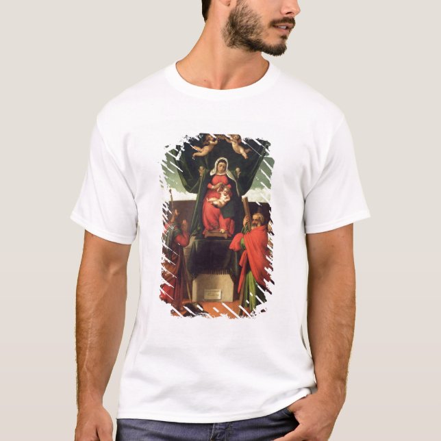 Camiseta Madonna e criança Enthroned com quatro santos, (Frente)