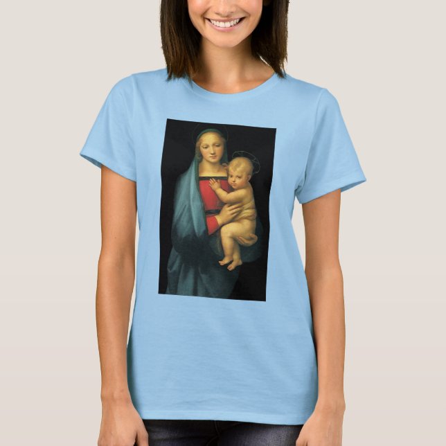 Camiseta Madonna e Criança, Madonna del Granduca por Raphae (Frente)