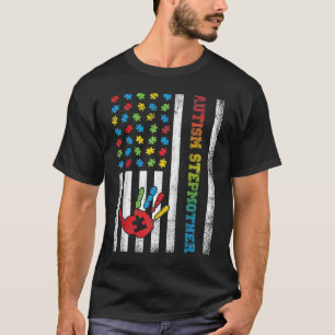 Camiseta Madrasta do Autismo Bandeira Americana Conscientiz