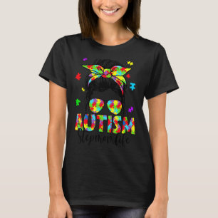 Camiseta Madrasta do Autismo Cabelo Desarrumado Óculos de S