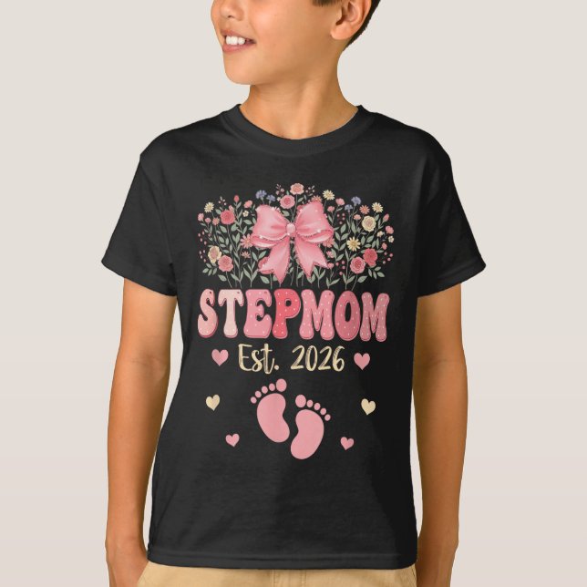 Camiseta Madrasta Est 2026 Flores Dia das Mães Esperando (Frente)
